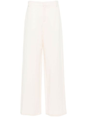 White crinkled wide-leg trousers