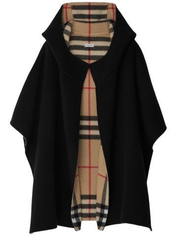 Hooded cashmere cape