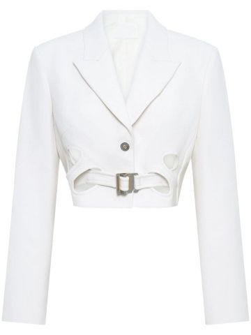 White crop blazer with belt