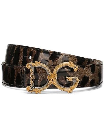 Spotted belt with gold logo buckle