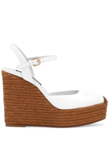 White logo-embroidered wedge sandals
