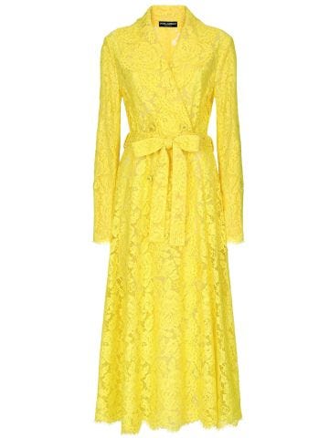 Yellow floral cordonet lace trench coat