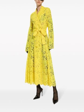 Yellow floral cordonet lace trench coat