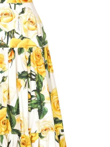 Rose-print cotton maxi skirt