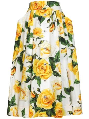 Rose-print cotton midi skirt