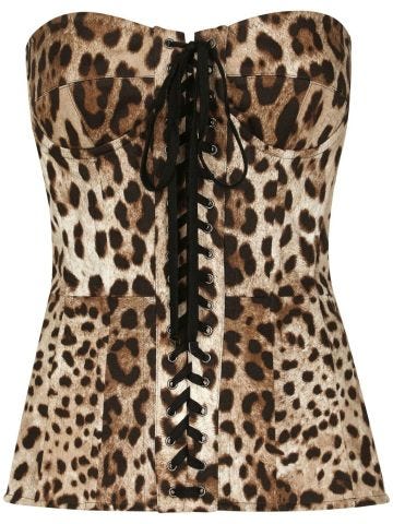 Leopard-print lace-up corset