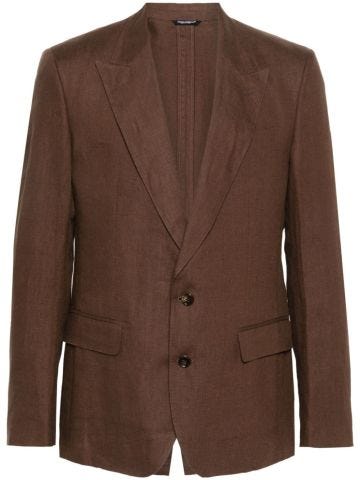 Single-breasted blazer in brown linen