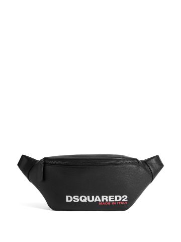 Black logo-print leather belt bag