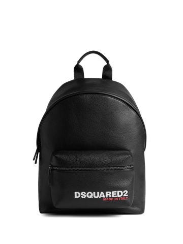 Logo-print pebbled leather backpack