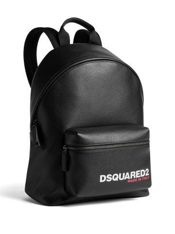 Logo-print pebbled leather backpack