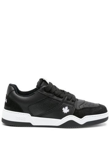 Black Spiker leaf-embroidered leather sneakers