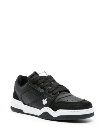 Black Spiker leaf-embroidered leather sneakers