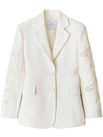 White sculpture jacket with macramé lace carvings