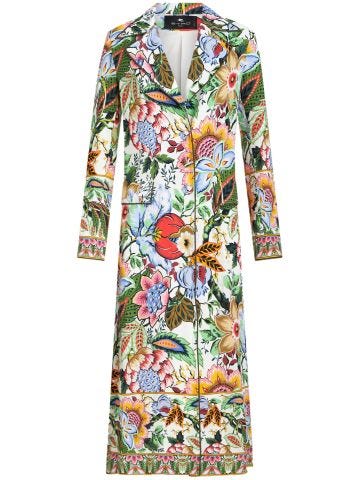 Floral-print single-breasted duster coat