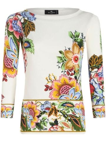 Floral-print silk blend jumper