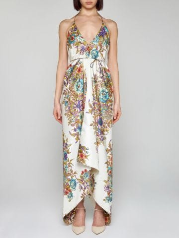 Long silk floral print dress