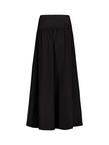 Black ruched poplin cotton maxi skirt