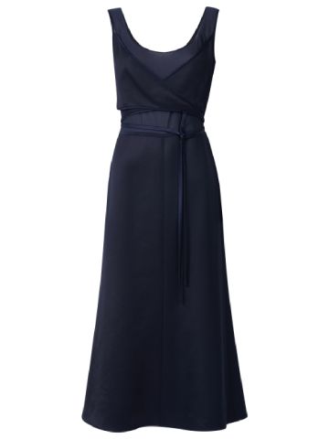 Blue midi dress with cross over neckline
