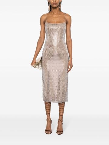 Nude midi dress with crystals decoration