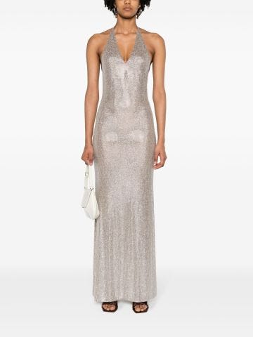 Nude long dress with crystals