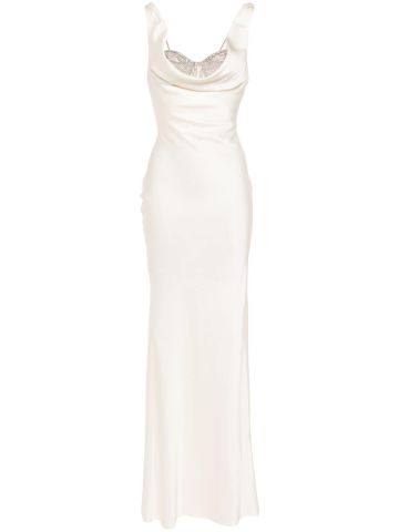 White satin crystal detail long dress