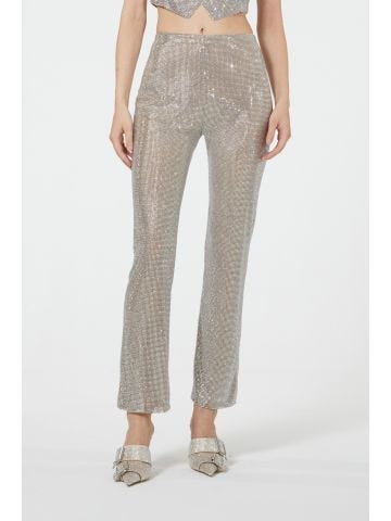 Pants studded with all-over micro rhinestones