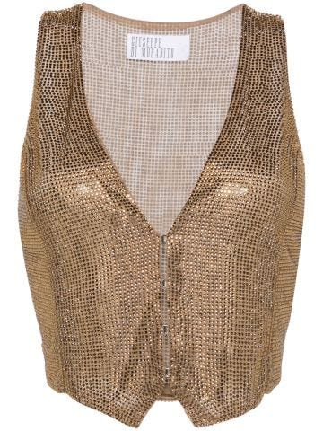 Gold crystal crop vest