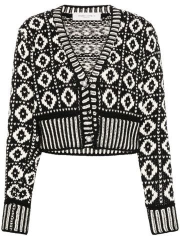 Jacquard-pattern wool cardigan