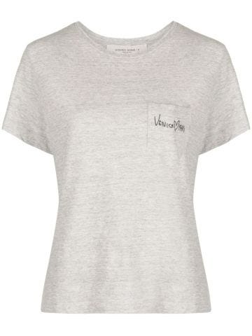 Grey embroidered cotton T-shirt