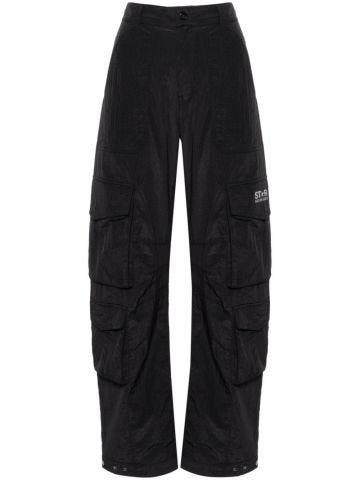 Black ripstop mid-rise cargo trousers