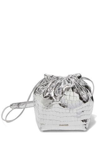 Silver small Dumpling croc-leather bucket bag