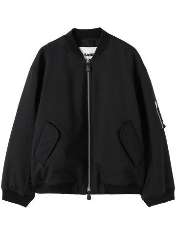 Black padded gabardine bomber jacket