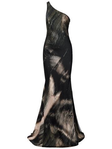 One-shoulder printed stretch-silk maxi dress