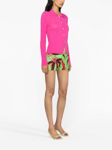 Floral-print ribbed-knit shorts