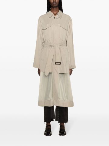 Beige belted panelled trench coat
