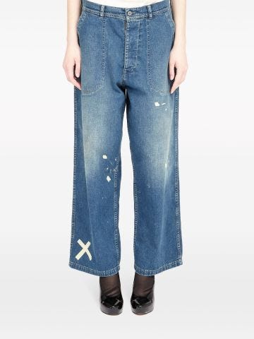 Paint-splatter wide-leg jeans