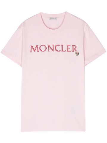 T-shirt rosa con logo ricamato