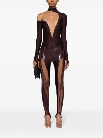Illusion asymmetrical bodysuit with transparent inserts