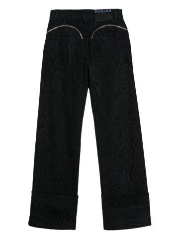 Zip-embellished snake-print jeans