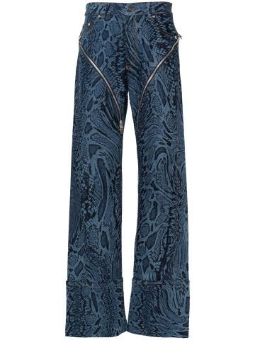 Snakeskin-print straight jeans