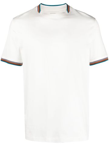 White Stripe-trim cotton T-shirt
