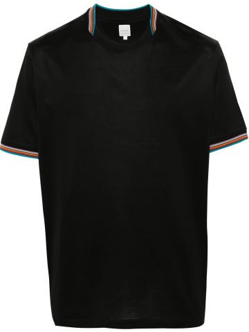 Black Stripe-trim cotton T-shirt