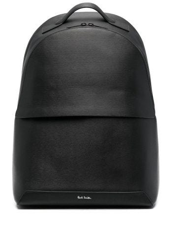 Logo-strap leather backpack