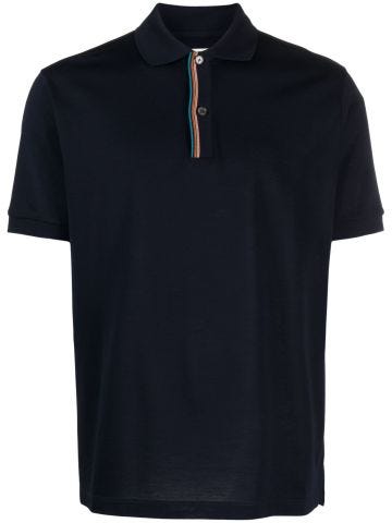 Blue polo shirt with striped detail