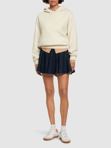 Pleated cotton denim miniskirt