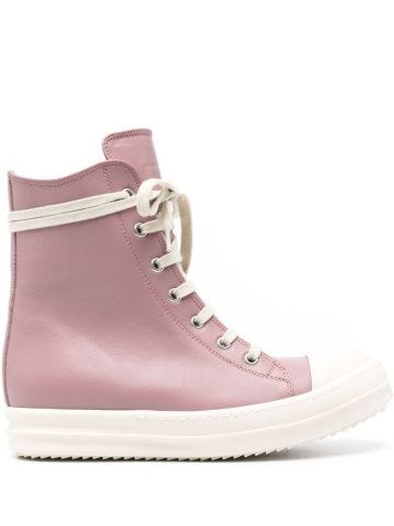 Lace-up leather pink sneakers