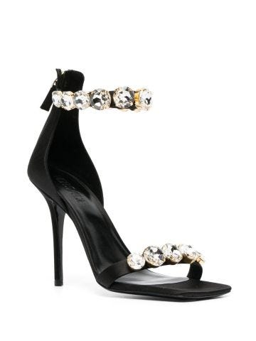 Elegant black sandals with crystals