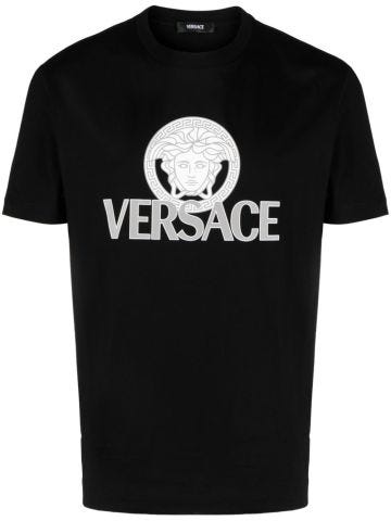 T-shirt nera con stampa testa di Medusa