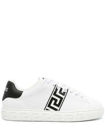 Greca-embroidered leather sneakers