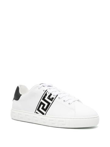 Greca-embroidered leather sneakers
